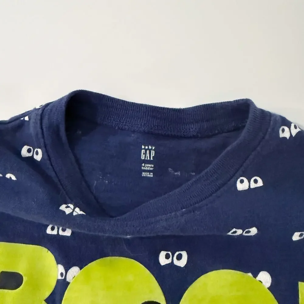 [Baby Gap] Blue Boo! Graphic Halloween Eyes Long Sleeve T-Shirt Size 4 Years